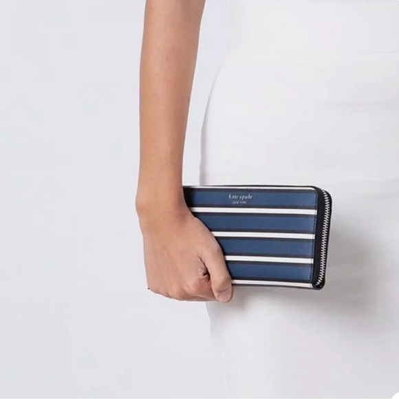 NWT KATE SPADE New York Large Zip Around Continental Wallet Cameron Stripe Blue - Picture 6 of 6